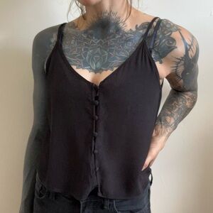 Cute flowy black crop top tank top with button-up front detail